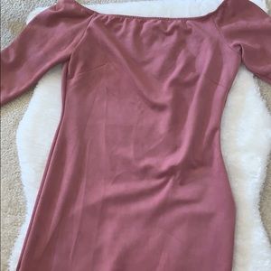 Large, suede off the shoulders blush midi dress